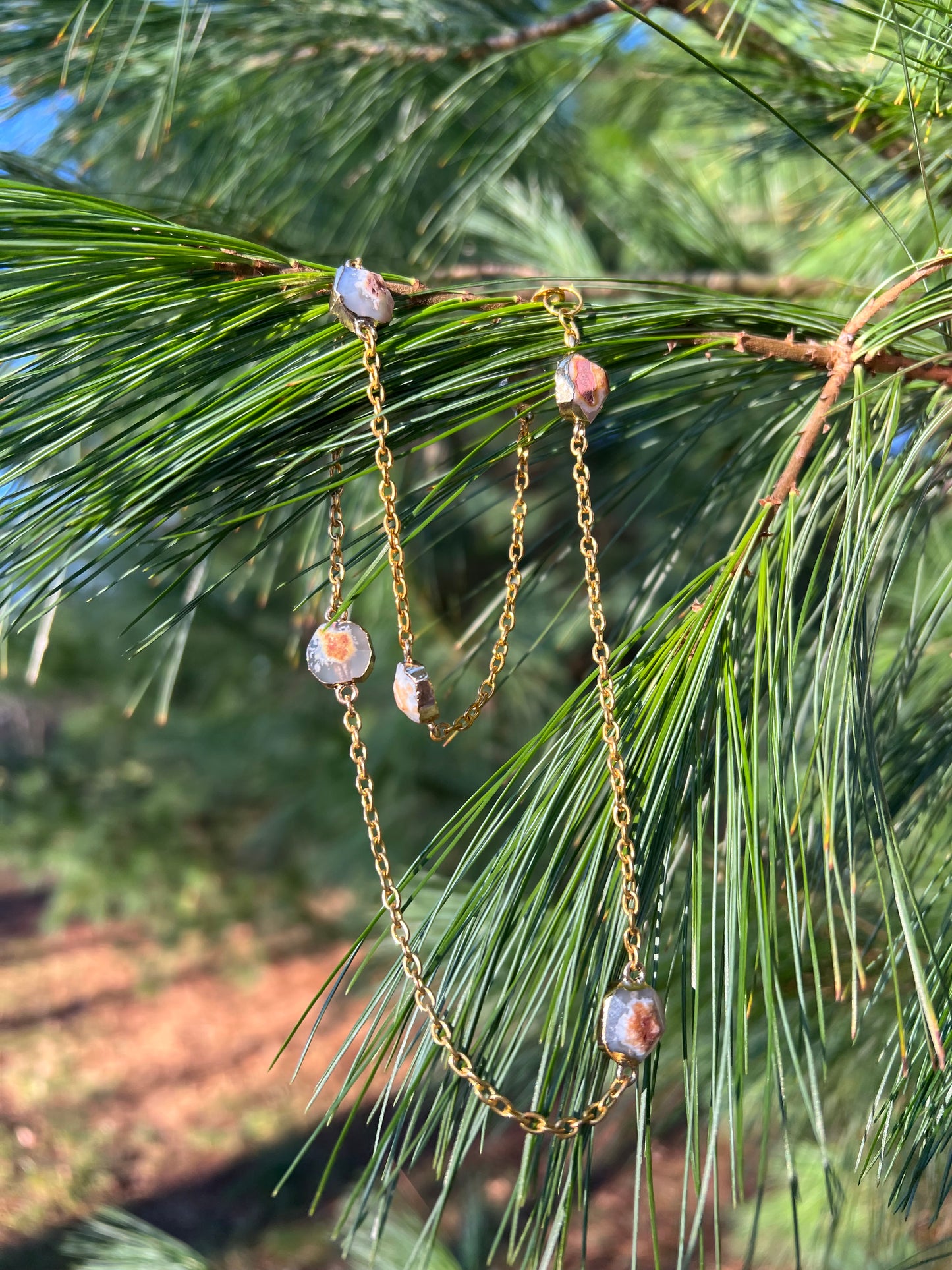 Electroplate Natural Agate Necklace