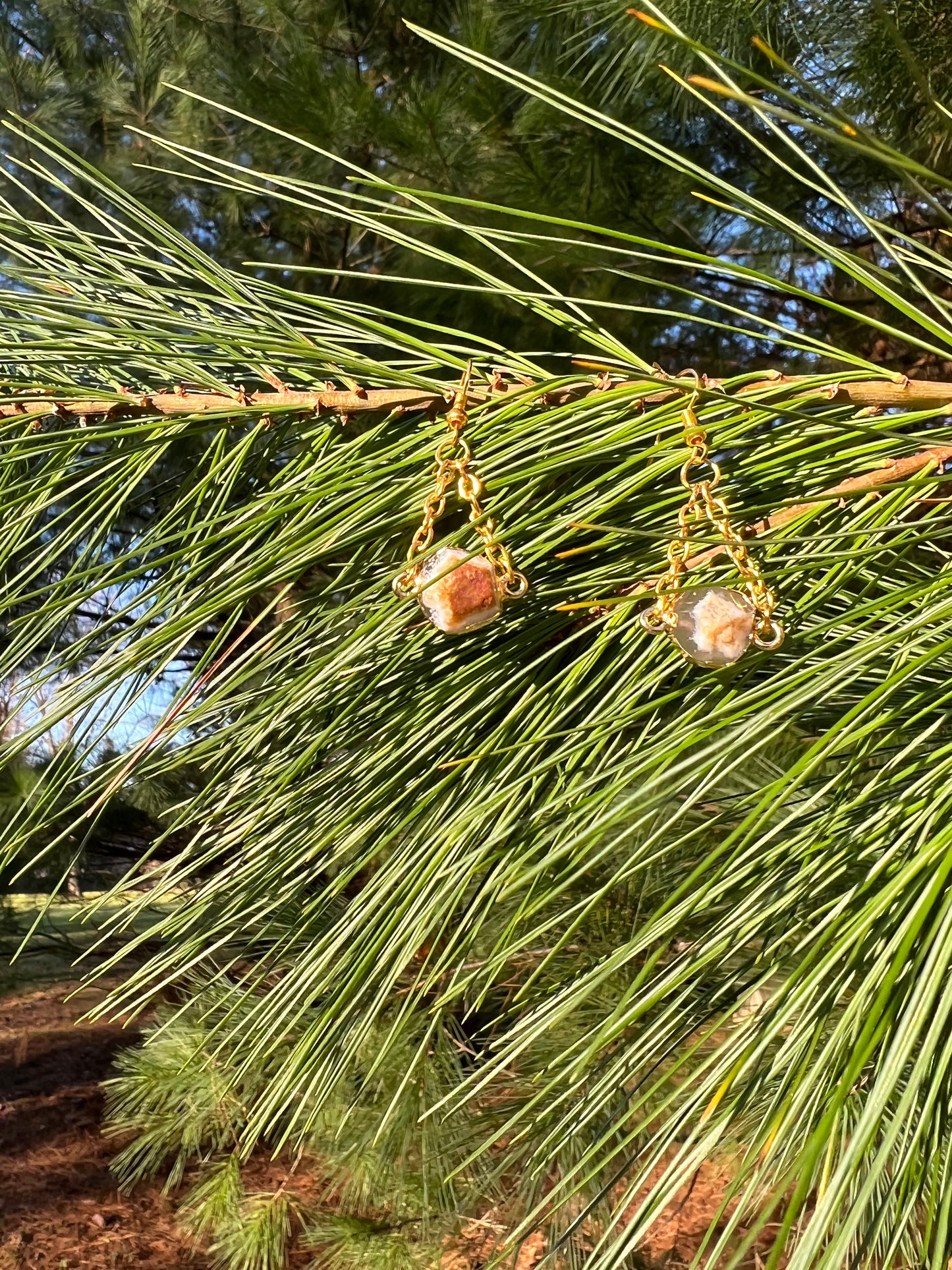 Electroplate Natural Agate Earrings